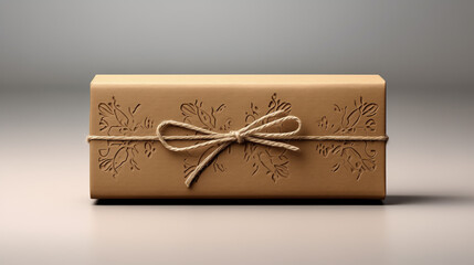 Fototapeta premium Decorative gift box with floral embossing and twine bow