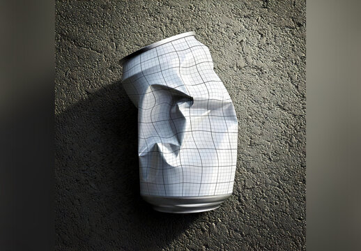 Crushed Aluminium Can on Concrete Floor Design Mockup