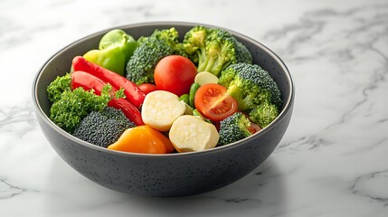 Fresh Garden Vegetables in Bowl, Highlighted on Marble Countertop