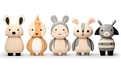 Fototapeta premium Cute Wooden Animal Figurines Displayed in Fun Arrangement