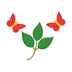 Butterflies over Plants Vector Icon