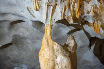 Interior of the large hall of old Karain cave, hidden in Mediterranean region. Confirms human...