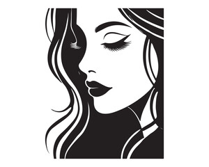 Black Color Women Beauty Face silhouette design Vector Illustration, Solid White Background 27.eps