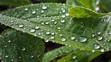 Close-up of dewy leaves in summer
