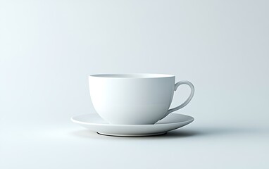 Obraz premium A single, empty, white porcelain teacup and saucer on a plain white background.