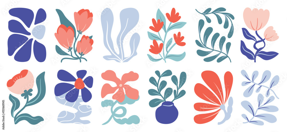 Canvas Prints botanical doodle background art vector set. flower and leaves abstract shape doodle art design for p