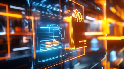 Consumer Trends and behavior and branding Concept. Futuristic Digital Shopping Concept with Neon Effects