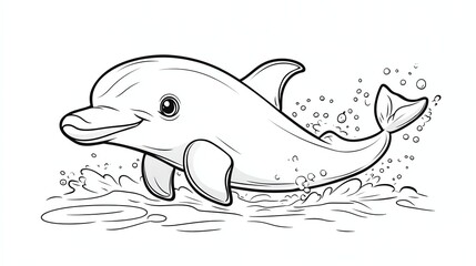 Fototapeta premium A cute cartoon dolphin leaping out of the water, perfect for coloring.