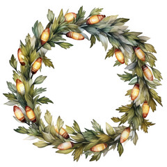 Fototapeta premium Watercolor Wreath Featuring Leaves and Cocoon Shapes