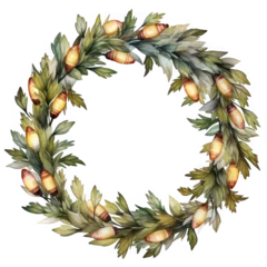Fotobehang Watercolor Wreath Featuring Leaves and Cocoon Shapes © KidsStation