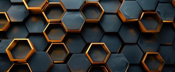 Abstract Honeycomb Pattern with Black and Gold