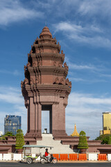 in the form of a lotus-shaped stupa the Independence Monument memorializes Cambodia's independence...