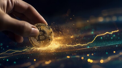 Hand Tapping Bitcoin Payment on Digital Interface