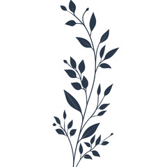 Naklejka premium Minimal feminine botanical floral branch in silhouette style. Hand drawn wedding herb, minimalistic flowers with elegant leaves. Botanical rustic trendy greenery vector