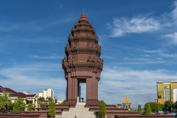 in the form of a lotus-shaped stupa the Independence Monument memorializes Cambodia's independence...