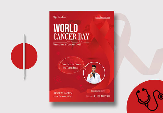 World Cancer Day Flyer 2025 With Red Color