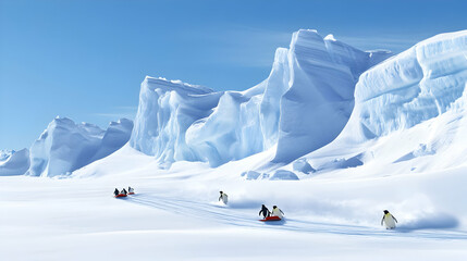 Penguins Sliding on Ice in Antarctica: A Winter Wonderland