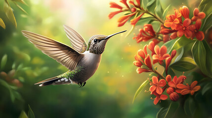 Hummingbird and Flowers: A Vibrant Nature Scene