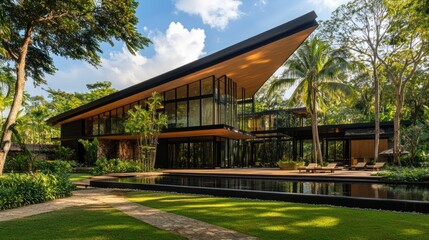 Obraz premium Modern Tropical Villa: Architectural Gem in Lush Greenery