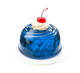 Blue jelly with cheery on a plate bundle isolated on a transparent background
