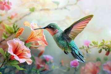 Fototapeta premium hummingbird feeding on flower
