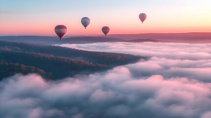 Obraz premium Hot Air Balloons Soaring Above a Sea of Clouds at Sunrise