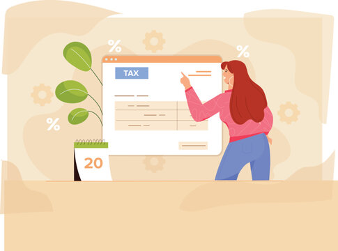 An illustration depicting a comprehensive tax return submission, featuring a digital platform where a user enters financial details, reviews their tax return, and submits it securely with a confirmati