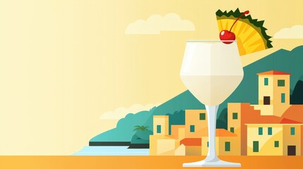 Tropical Cocktail with Cherry and Pineapple Garnish
