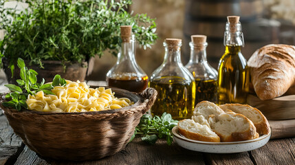 Italian Pasta with Crusty Bread and Olive Oil: A Mediterranean Culinary Delight