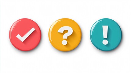 Professional Flat Button Label with Check, Question, and Exclamation Icons