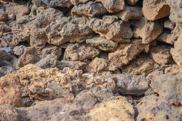 Photo of a chipmunk in the rocks at the foot of a volcano