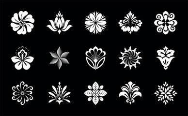 Flower icons set. Isolated elements for design. Vector graphics.