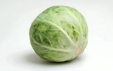 Fototapeta premium Single, fresh, green cabbage on white background.