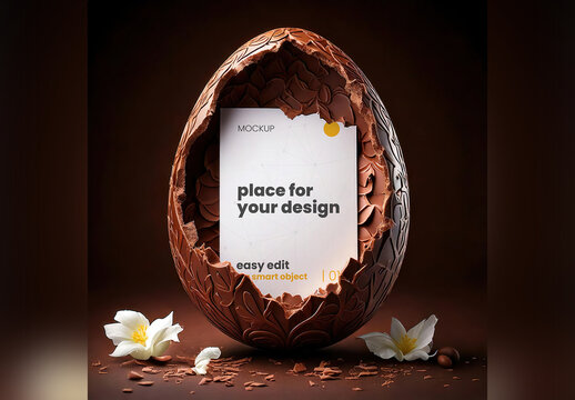 Page Poster Inside Easter Chocolate Egg with Flowers Surprise Mockup