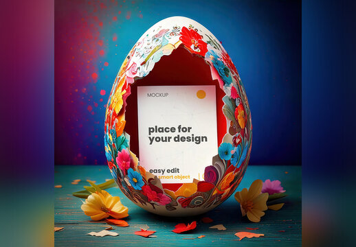 Page Poster Inside Easter Colorful Decorative Egg Surprise Mockup