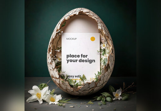 Page Poster Inside White Dragon Egg Mockup