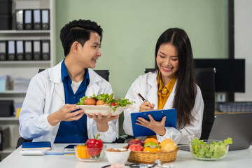 Microbiologists and nutrition experts analyze molecular samples in advanced food science labs, exploring innovations in nutrition, psychiatry, and health science research.