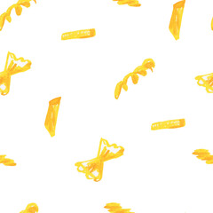 Italian food wax crayons seamless pattern on white insulated background. Textural and kitchen repeating pattern. Design for textiles, wrapping paper and wallpaper.