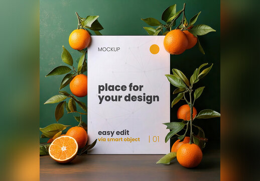 Page Poster Mockup with Oranges Around