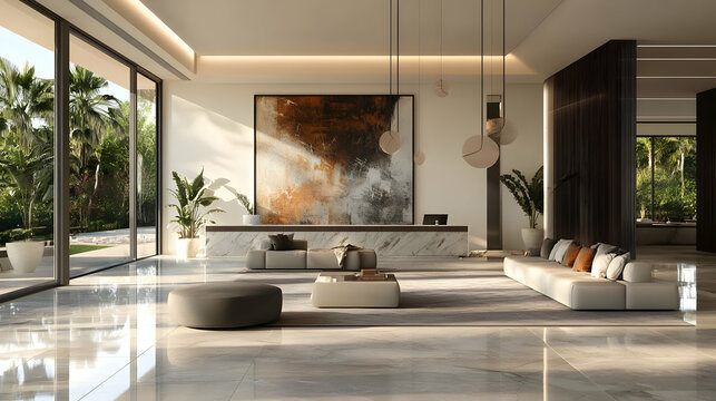 Luxury Lobby Interior Design: Modern Architecture with Tropical Views