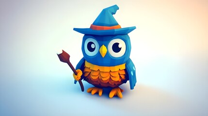 Adorable Watercolor Style Owlet in Cute Wizard Costume