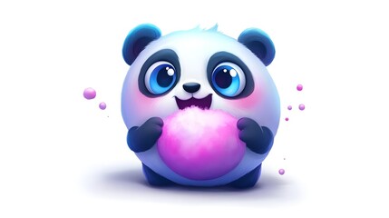 Obraz premium Adorable Watercolor Panda Enjoying Sweet Cotton Candy Treat
