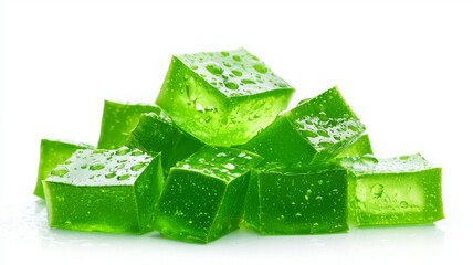 Fresh green jelly cubes with droplets, perfect for desserts and snacks