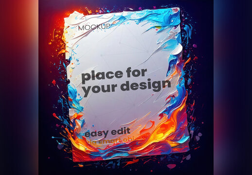 Sheet of Paper Cartoon Style Mockup with Colorful Paint