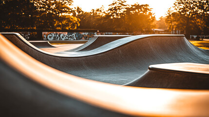 Outdoor skatepark equipment, sunny weather