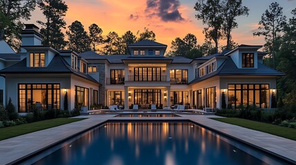 Elegant house with a swimming pool in a modern architectural style