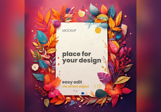 Sheet of Paper Mockup with Colorful Nature Flowers
