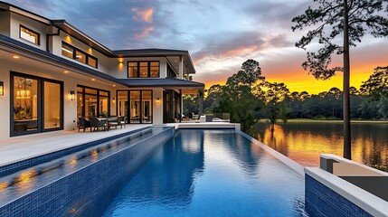 Elegant house with a swimming pool in a modern architectural style