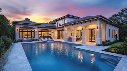 Fototapeta premium Elegant house with a swimming pool in a modern architectural style
