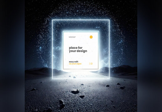 Square Poster Frame Portal in Galactic Space Mockup